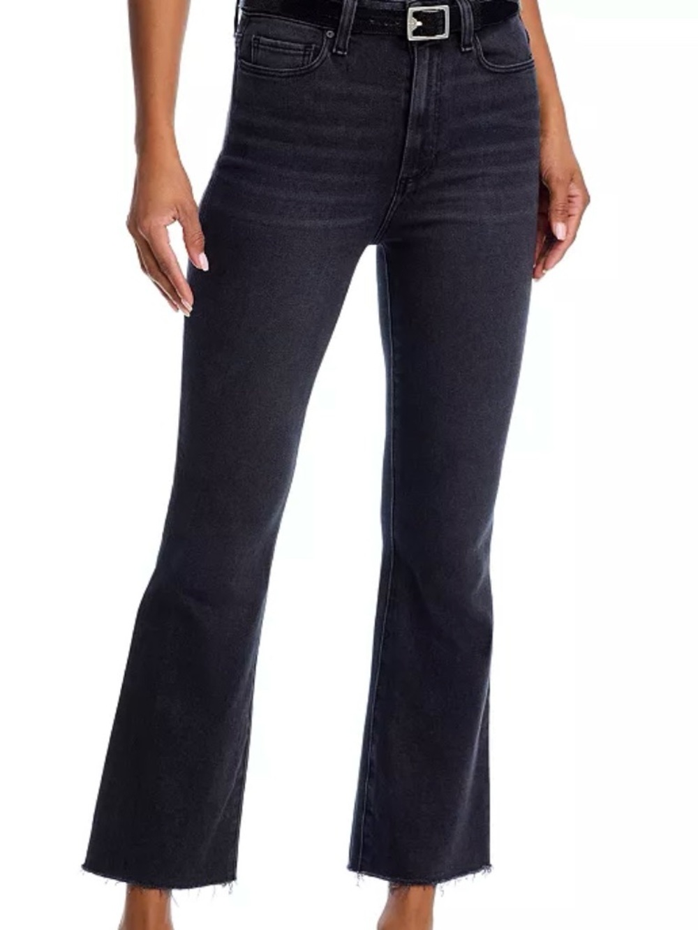 PAIGE Claudine Ankle Flare High Rise Washed Black Denim Jacket